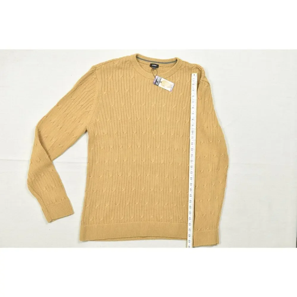 NEW Express Men XXL Camel Tan Cable Knit Sweater 100% Cotton NWT